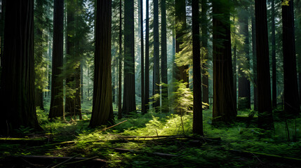 Majestic Cedar Forest: A Symphony of Green Shades and Sublime Tranquility