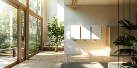 Wall mounted home battery storage units in a modern home. - obrazy, fototapety, plakaty
