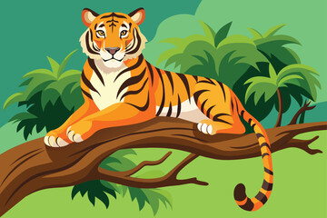 Obraz na płótnie Canvas silhouette-image-tiger-laying-down-on-a-tree.eps
