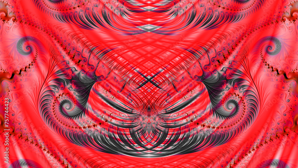 Aufkleber symmetric delicate red and black lacy pattern and design in wide format