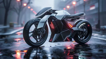 Poster modern futuristic electric motorcycle design concept, electric bike on road, e bike © Ali