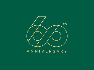 60th Anniversary luxury with Lines in shapes number gold celebration logo vector illustration design twisted infinity concept. Sixty years anniversary gold logo template for celebration event, web.