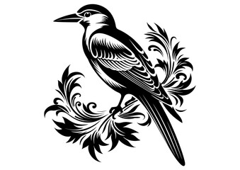 Naklejka premium Art Nouveau Bird Graphic Accents, vector illustration, vintage elements 