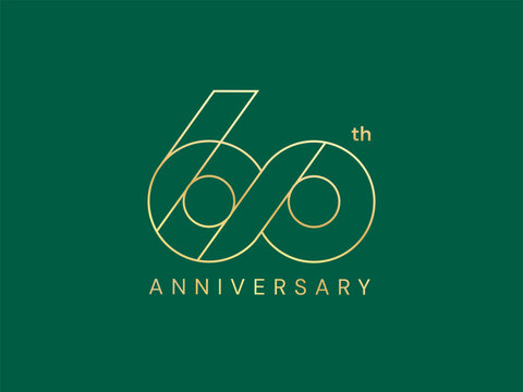 60th Anniversary luxury with Lines in shapes number gold celebration logo vector illustration design twisted infinity concept. Sixty years anniversary gold logo template for celebration event, web.