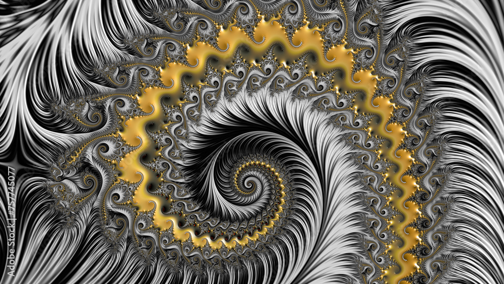 Poster silver and grey coloured intricate pattern and design with gold motif