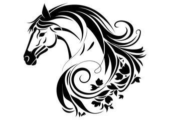 Art Nouveau Horse Graphic Accents, vector illustration, vintage elements	
