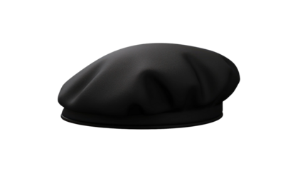Black french cap beret side view isolated on transparent a white background