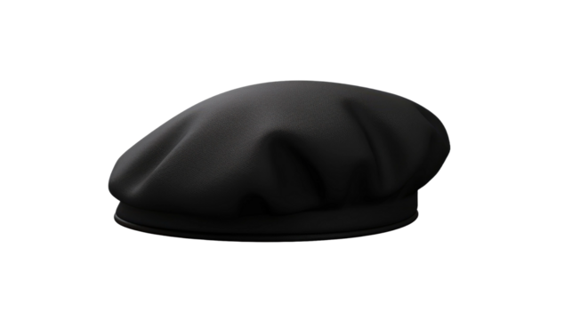 Black french cap beret side view isolated on transparent a white background
