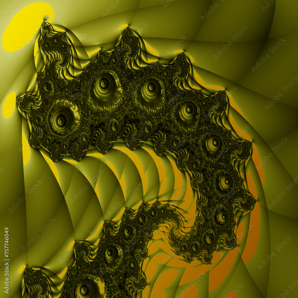 Poster yellow gold and grey fractal pattern in square format