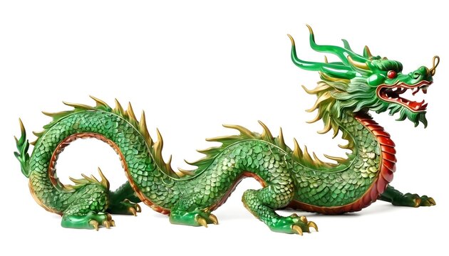 Green chinese style dragon statue isolated on white background
