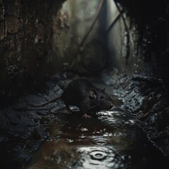 a rat in the sewer , creepy situation
 - obrazy, fototapety, plakaty