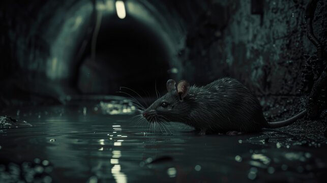 a rat in the sewer , creepy situation

