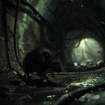 a rat in the sewer , creepy situation
