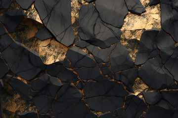black and gold background made of cracked paint,  generated by AI. 3D illustration