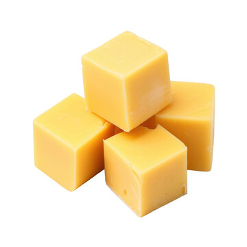 Cheddar cheese cubes isolated on a white background