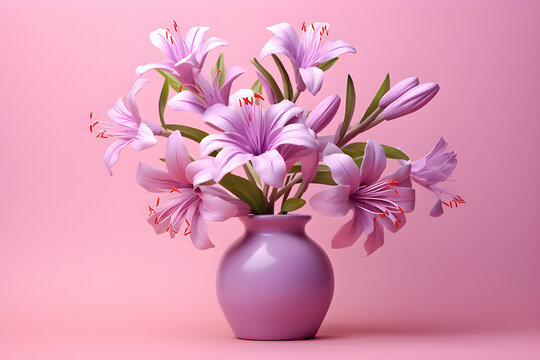 Close-up of a bouquet of purple lily flowers on a monochrome background,  generated by AI. 3D illustration