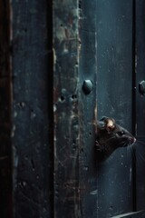 a rat behind the door, creepy situation

