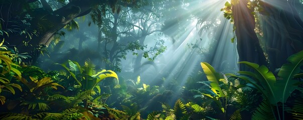 Verdant rainforest teeming with lush plant life natural sunlight Generative AI
