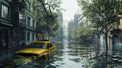 Floods in the City Aspect 16:9 - obrazy, fototapety, plakaty