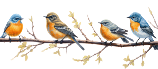 Collection set of Blue-fronted Redstart birds isolated on transparent a white background