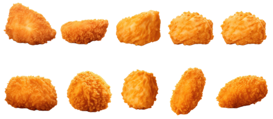 Collection set of fried chicken nugget isolated on transparent a white background
