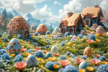 fabulous Easter concept. painted eggs in fairy tale. seasonal, religious holiday concept. Spring...
