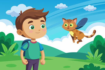 Obraz na płótnie Canvas an illustration showing a boy liam and a flying