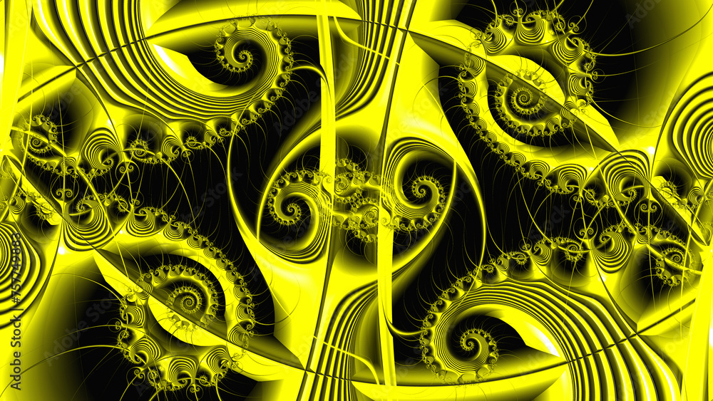 Aufkleber lemon yellow on black complex cascading asymmetric liquid flow pattern and design art-deco style