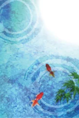 Fotobehang 金魚　夏　水彩　和柄　背景  © J BOY