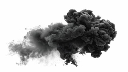 Dramatic black smoke explosion with brush stroke texture isolated on white background