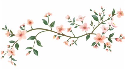 Obraz na płótnie Canvas Floral branch. Spring flower twig. Fragile delicate field bloom. Meadow herbs. Simple botanical flat modern illustration.