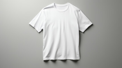 White t-shirt on grey background. Mockup of t-shirt.