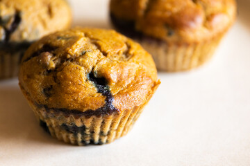 Vegan Oatmeal Banana Blueberry Muffins Close Up