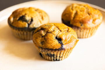Vegan Oatmeal Banana Blueberry Muffins Close Up