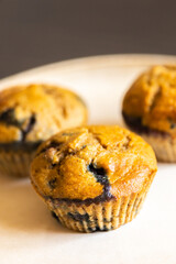 Vegan Oatmeal Banana Blueberry Muffins Close Up