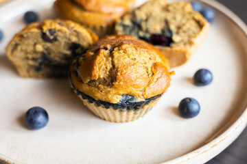 Vegan Oatmeal Banana Blueberry Muffins Close Up
