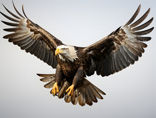 Obraz premium Eagle Flying with Spread Wings Isolated on White Background. Close Up of a Hawk
