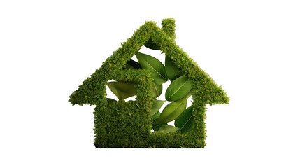Green eco house icon made of leaves isolated on transparent a white background