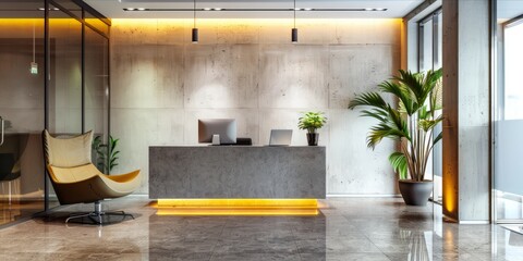 Modern office reception area with minimalistic design.