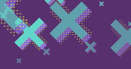 Image of blue crosses moving on purple background