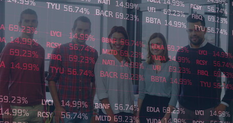 Image of financial data processing over business people