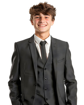 Portrait of a handsome young man in black suit isolated on transparent background