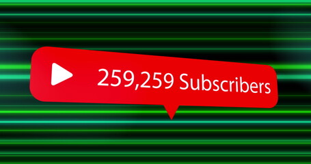 Image of subscribe and increasing numbers over black and green lines
