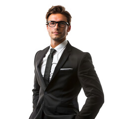 Businessman with his hands on his pockets isolated on transparent background