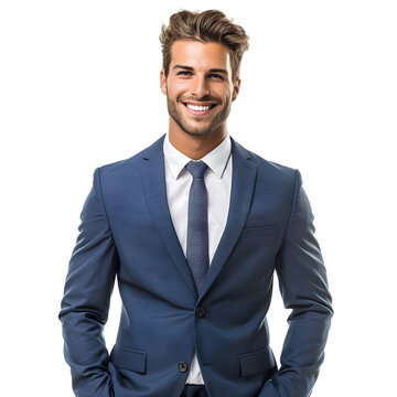 Portrait of happy smiling young businessman, isolated on transparent background