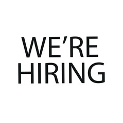 Recruitment open vacancy hiring design information label template. We are hiring to join team announcement lettering in speech bubble chat box vector illustration isolated on yellow background