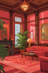 A retro-inspired drawing wall print in the cinematic mid-century modern style