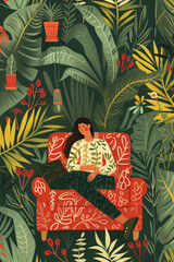 Retro vibe gallery, cinematic drawing print in the style of mid-century modern era