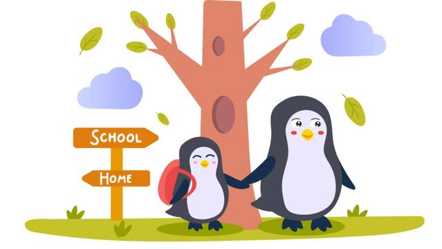 animation of penguins going to school