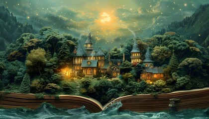 Majestic Literary Castle Rises from the Pages, A Storybook Kingdom Illuminated by the Enchanted Glow of World Book Day
